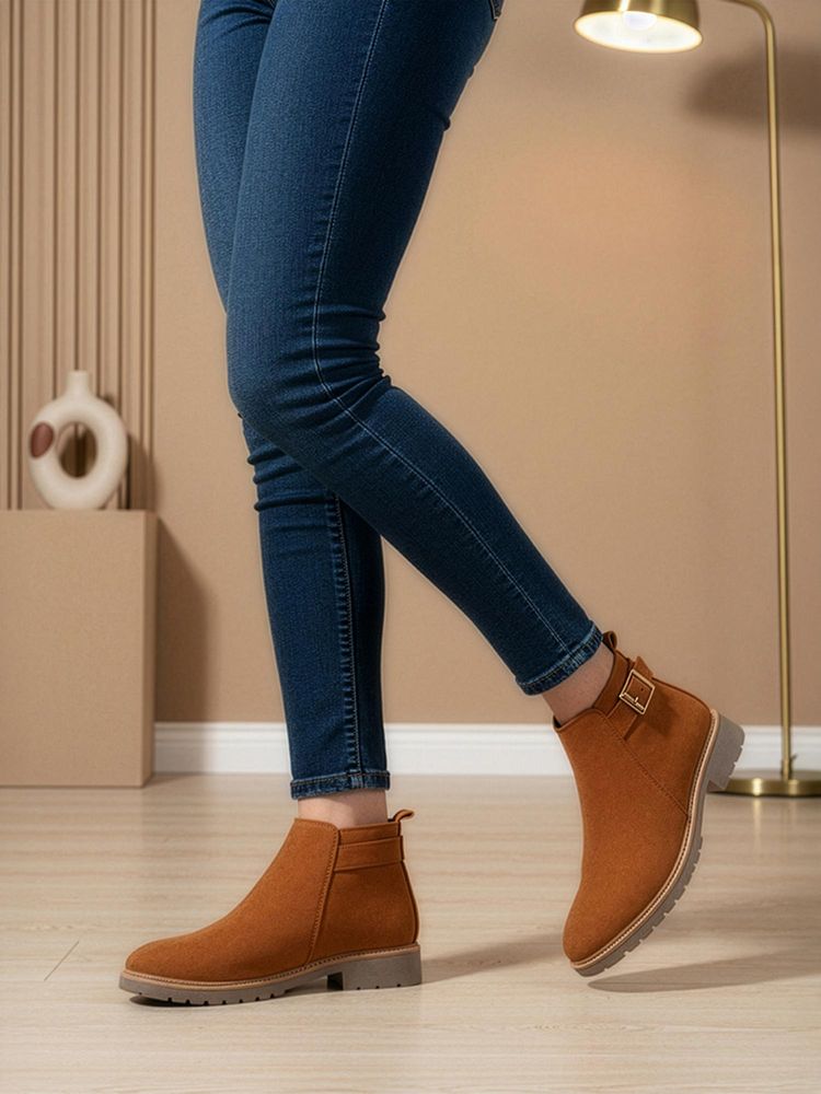 Iconics Women Brown Buckled Boots-image-24