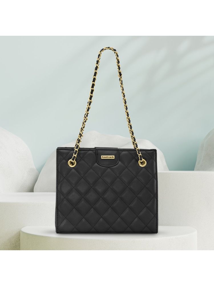 fastrack accessories Black Quilted Shoulder Bag for Women with Button Closure and Unique Shoulder Straps-picture-20
