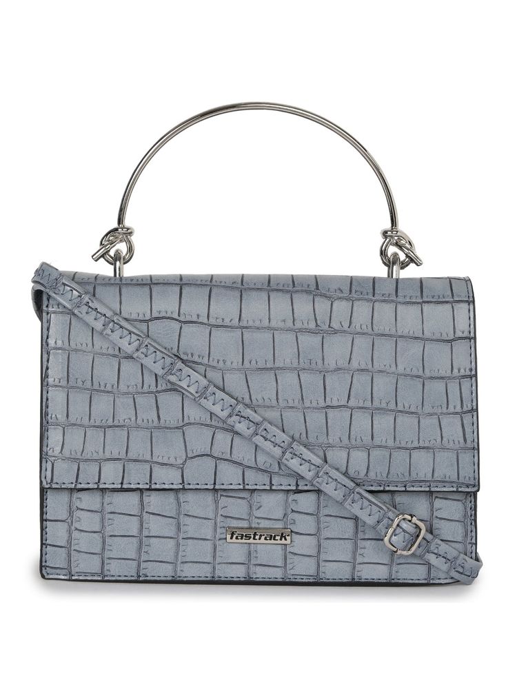 fastrack accessories Blue Croco Textured Satchel Bag With Dainty Metal Handle For Women-picture-14