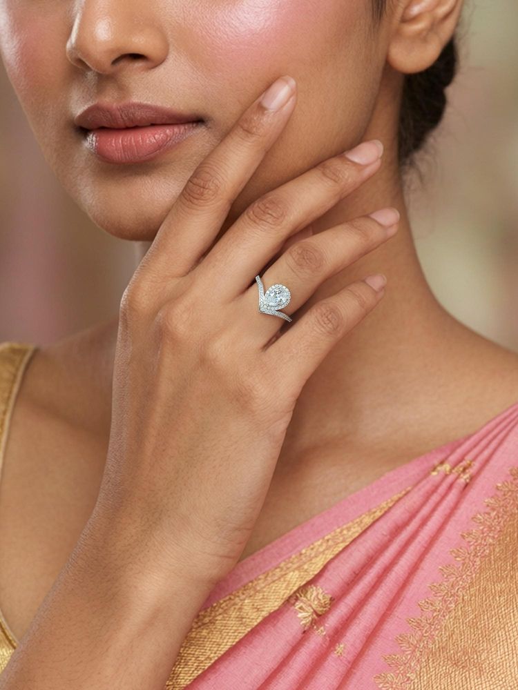 Ornate Jewels 925 Silver Rhodium Plated White American Diamond Sparkle Teardrop Ring-image-6