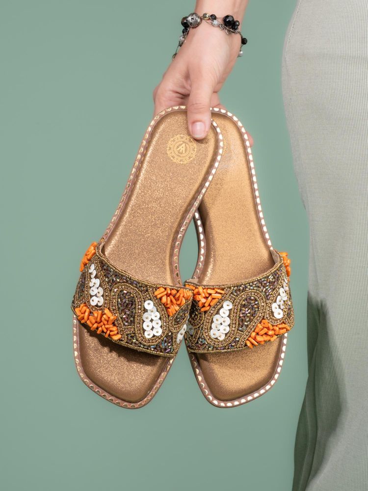 Alberto Torresi Gold Handcrafted Detailing with Festive Charm Flats-picture-20