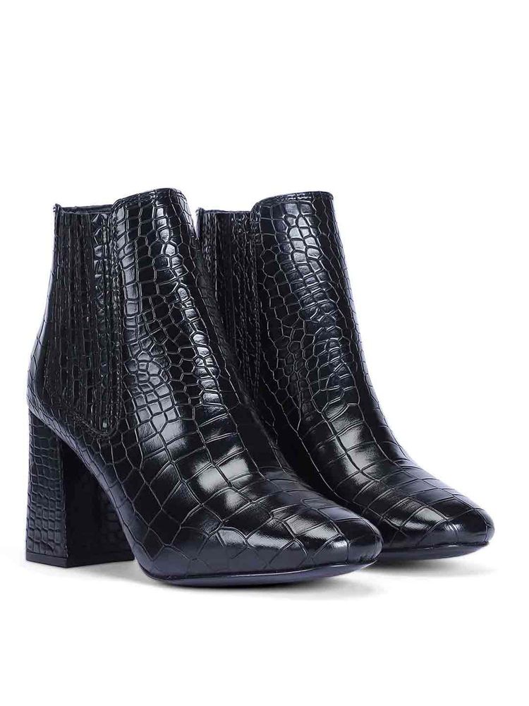 Saint G Womens Black Croc Embossed Vegan Leather Chelsea Boots-image-1