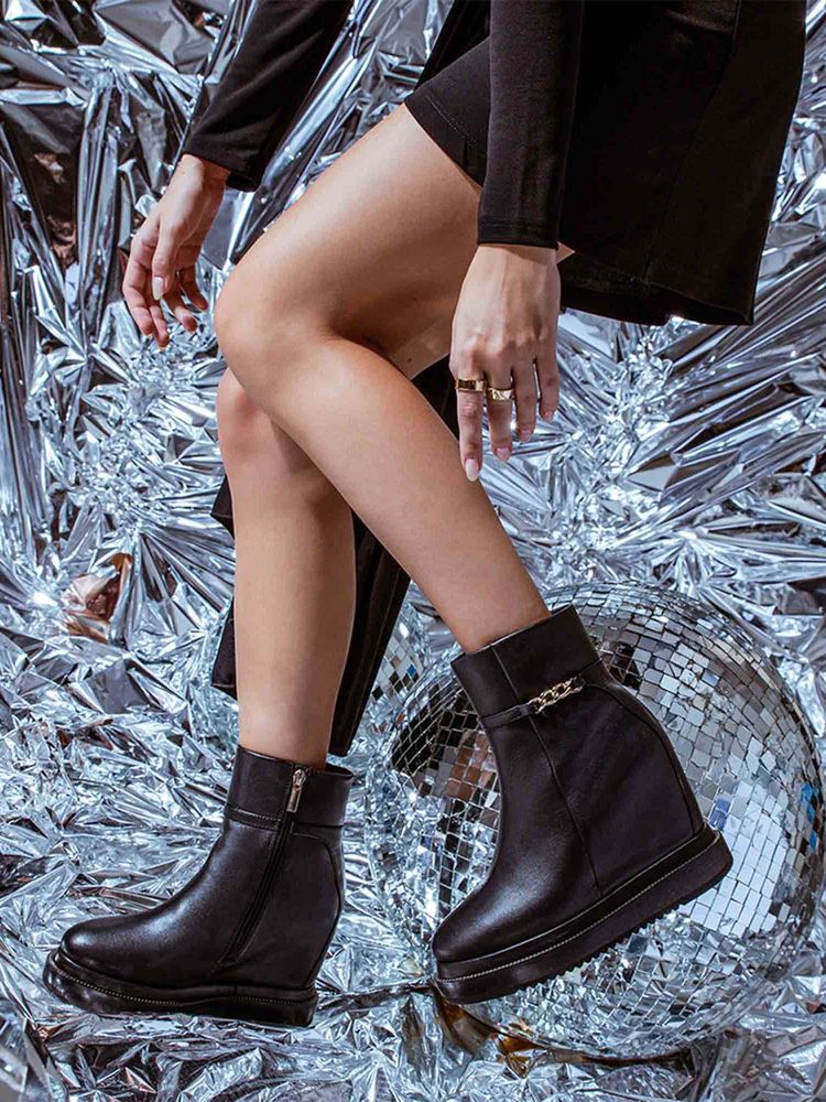 Saint G Womens Black Leather Inner Platfrom Heel Casual Boots-picture-0
