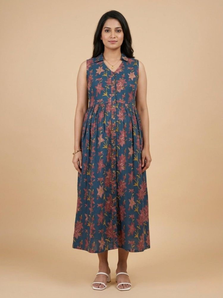 The Mom Store Blue Petal Story Maternity and Nursing Sleeveless Dress-picture-19