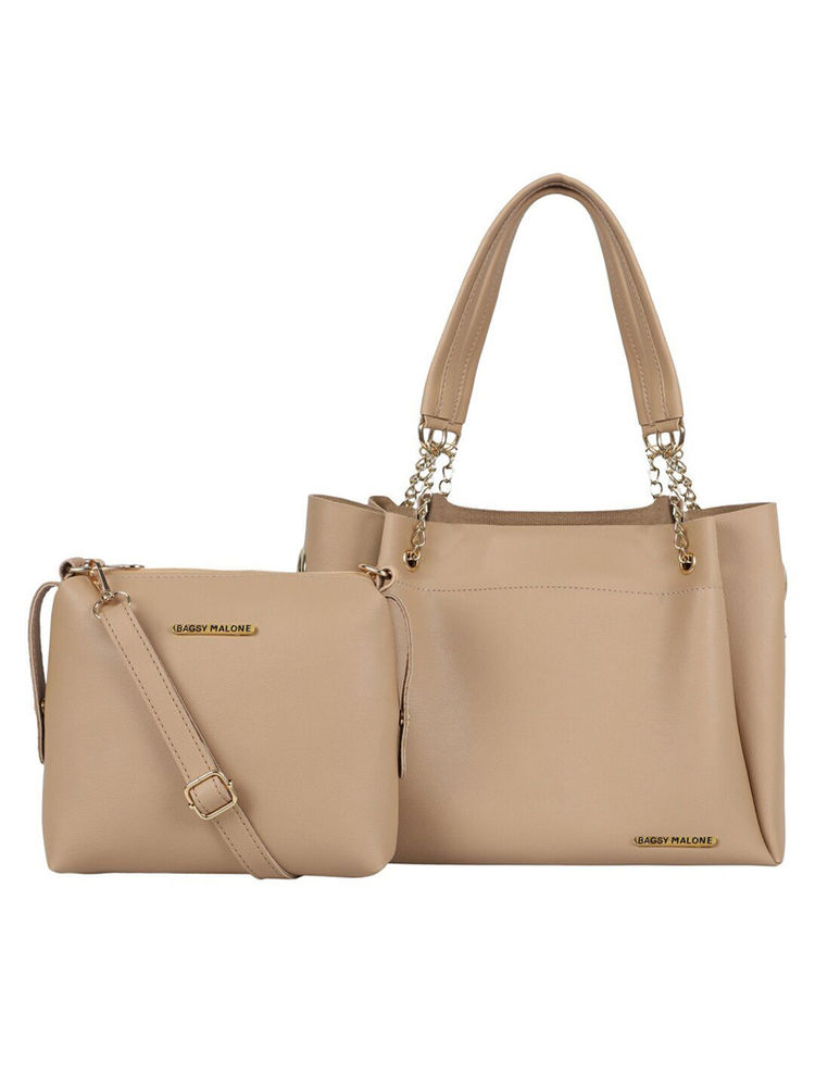 Bagsy Malone Beige Women Tote Combo Set Of 2