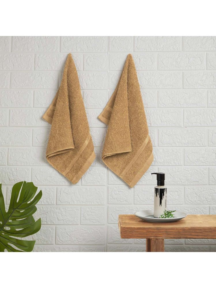 Welspun Tan Quik Dry Cotton 380 Gsm Dobby Weave Plain Hand Towels (Pack of 2)-picture-23