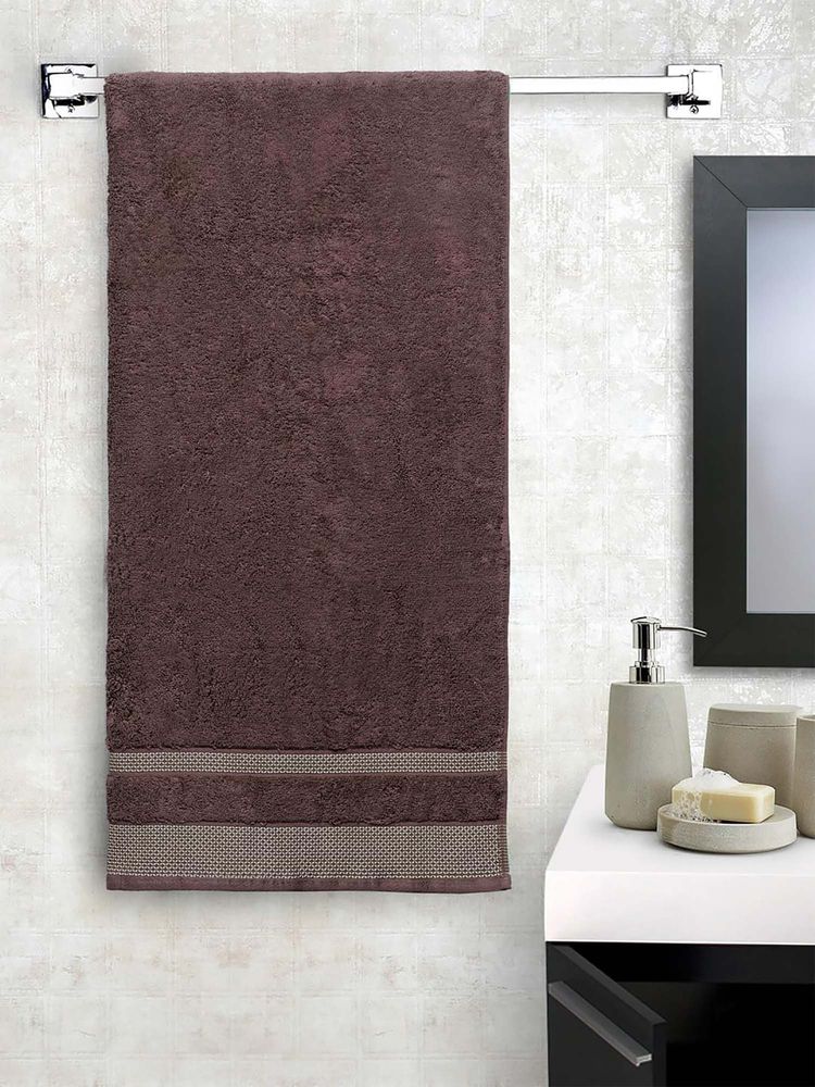 SPACES Brown Hygro Cotton 600 Gsm Dobby Weave Solid Premium Bath Towel-picture-15