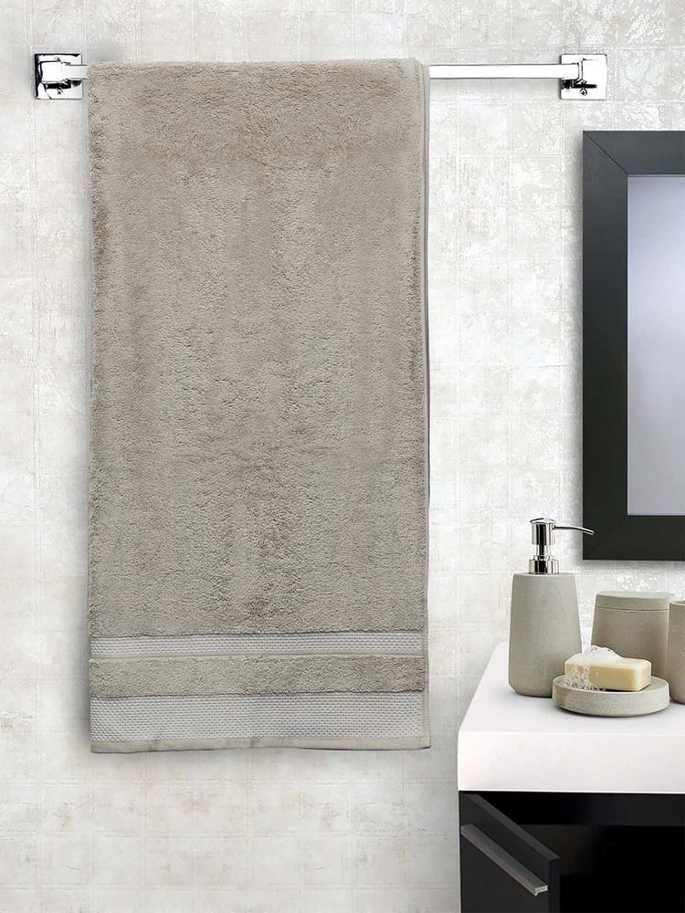 SPACES Taupe Hygro Cotton 600 Gsm Dobby Weave Solid Premium Bath Towel-image-11