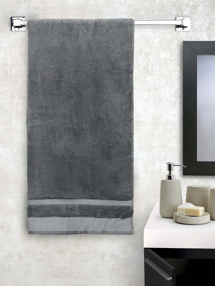 SPACES Grey Hygro Cotton 600 Gsm Dobby Weave Solid Premium Bath Towel-image-33