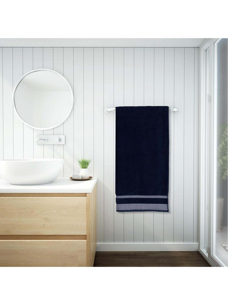 SPACES Navy Blue Hygro Cotton 600 Gsm Dobby Weave Solid Premium Bath Towel-picture-12