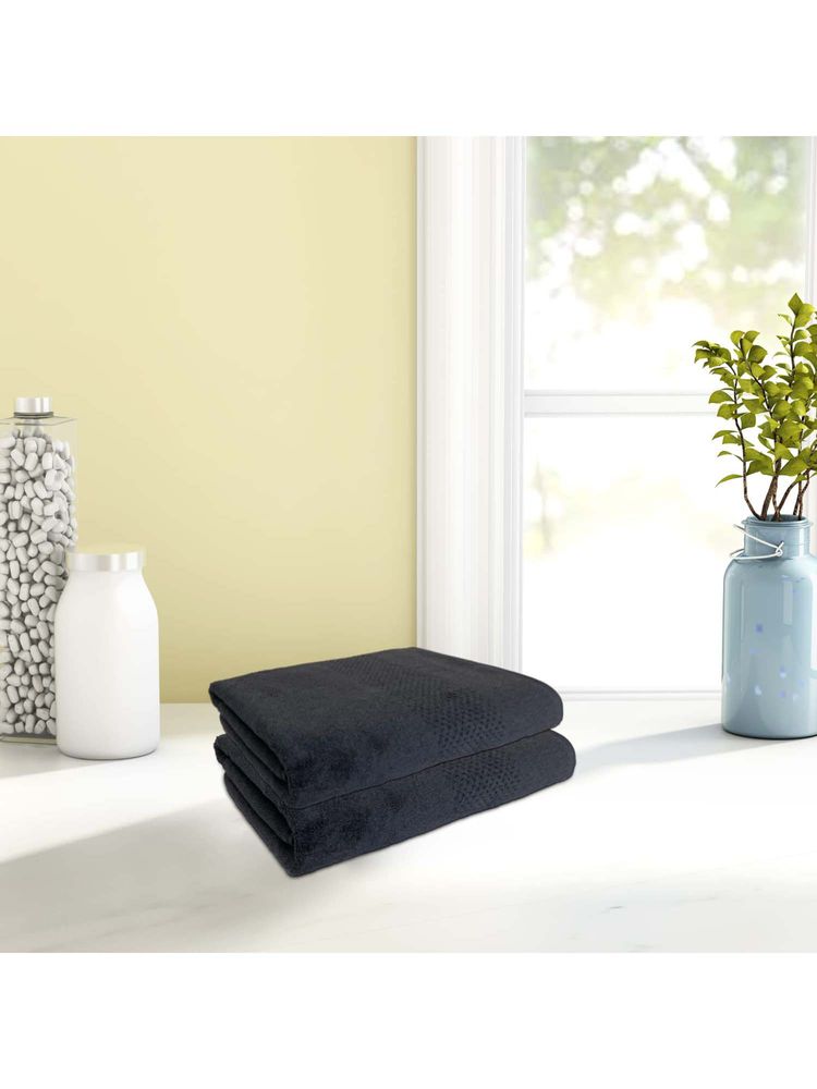 SPACES Grey Swift Dry Cotton 480 Gsm Dobby Weave Plain Hand Towels (Pack of 2)-picture-18