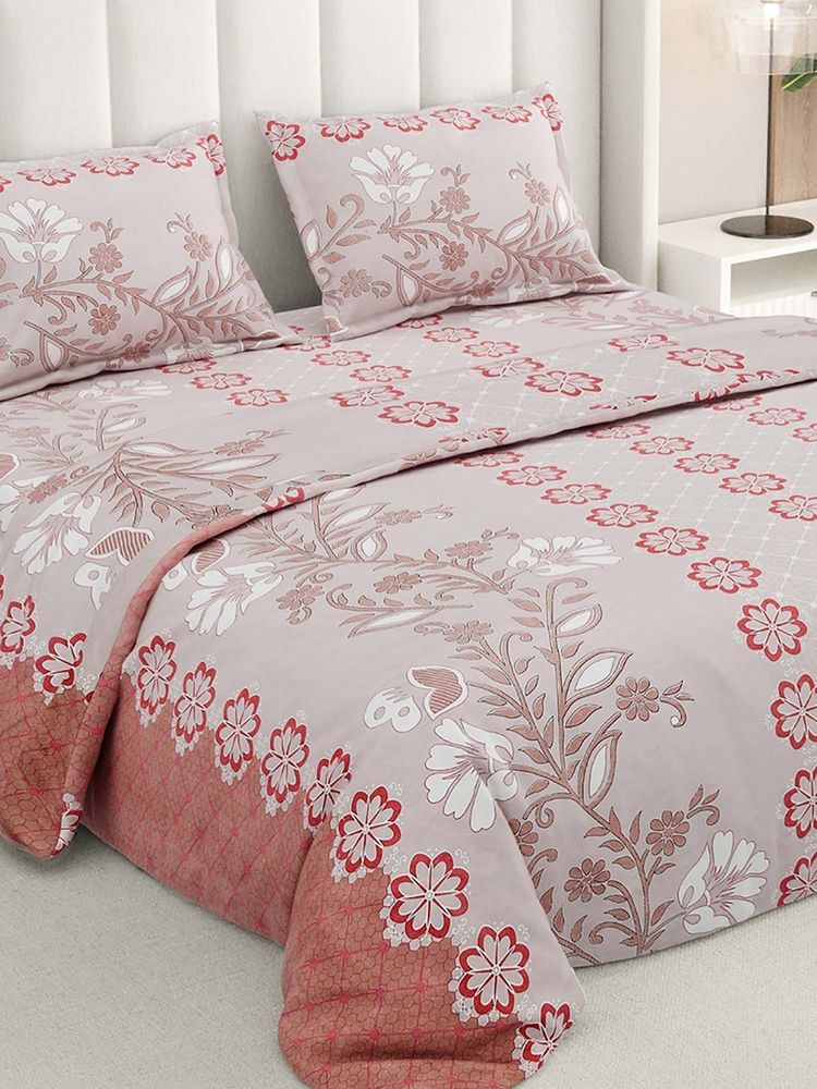 RIVERMOOR Pink Cloud Cotton Bedsheet with 2 Pillow Covers (Double)-image-1