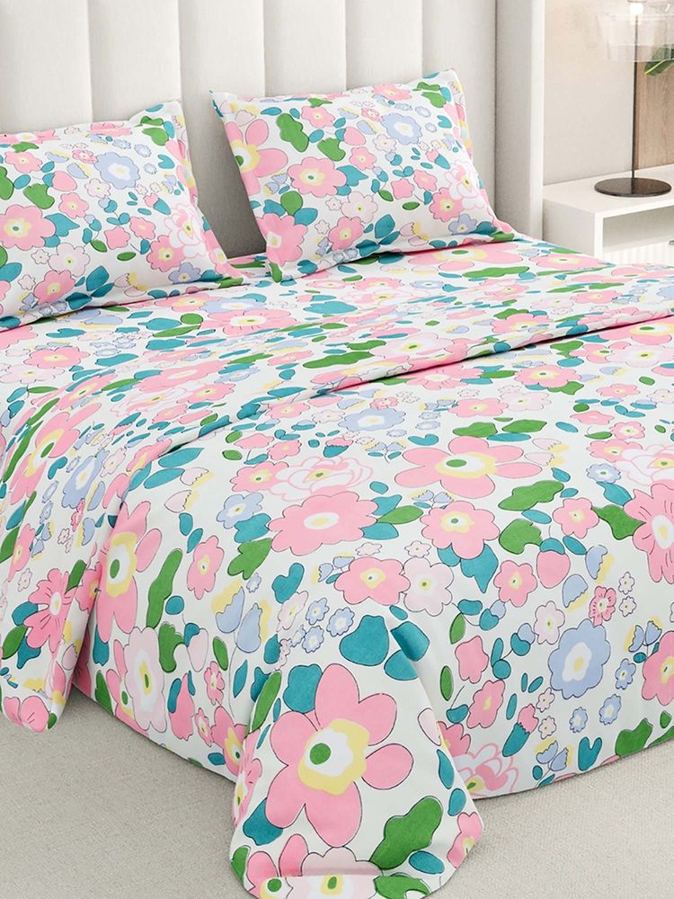 RIVERMOOR Multi-Color Ultrasoft Floral Bedsheet with 2 Pillow Covers (Double)-picture-10