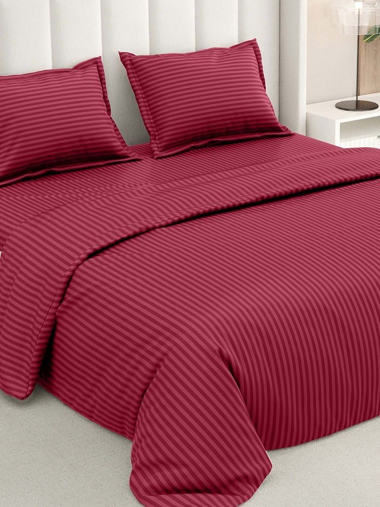 RIVERMOOR Maroon Ultrasoft Satin Stripes Bedsheet with 2 Pillow Covers (Double)-image-28