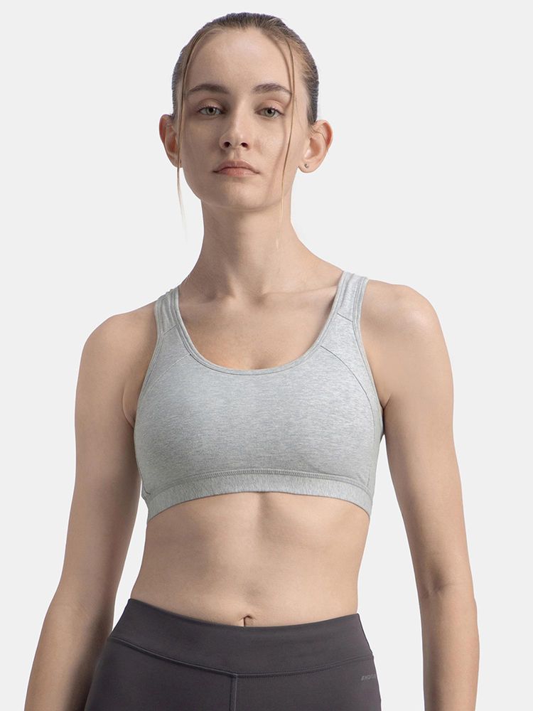 Jockey 1380 Wirefree Padded Cotton Elastane Active Bra - Steel Grey Melange-picture-15