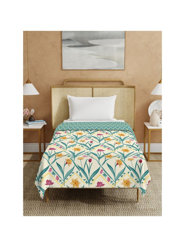 Urban Space Spring Turquoise Cotton Malmal Bed Ac Dohar (Single)-picture-35
