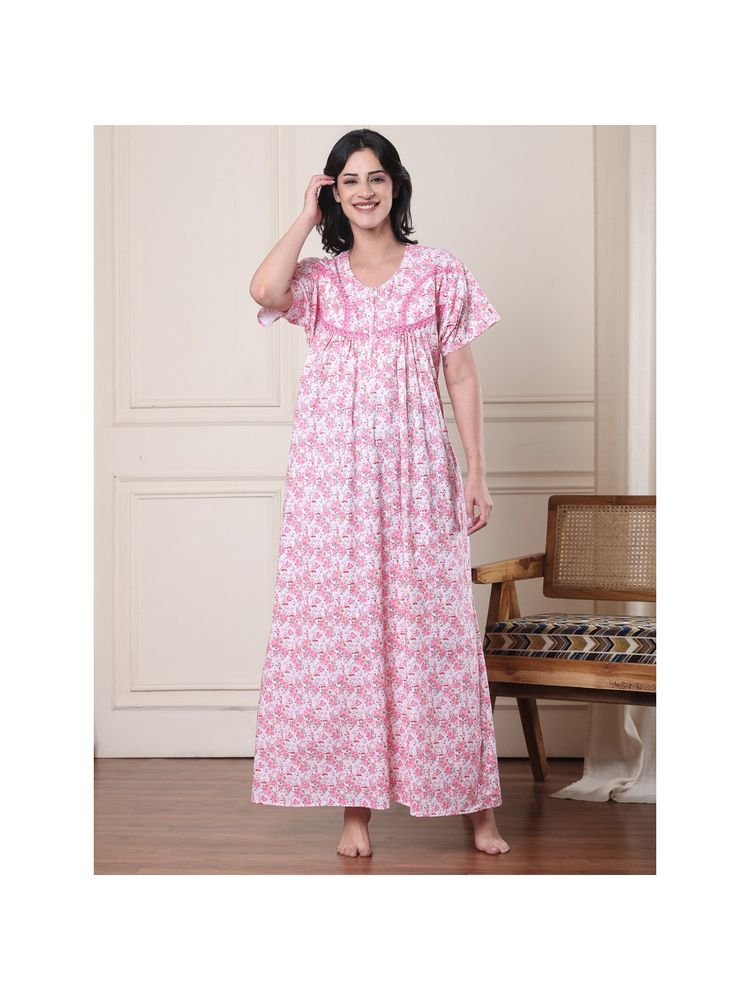 Secret Wish Pink Floral Pure Cotton Nighty-picture-15