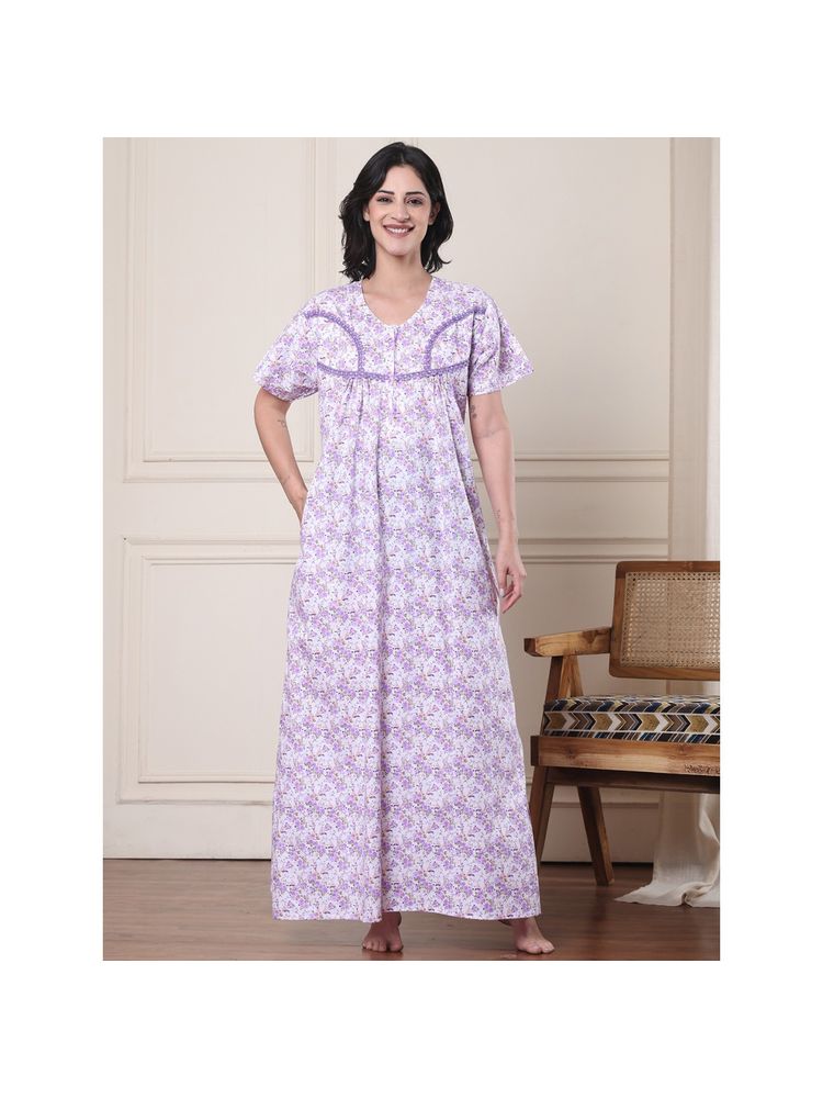Secret Wish Lavender Floral Pure Cotton Nighty-image-41