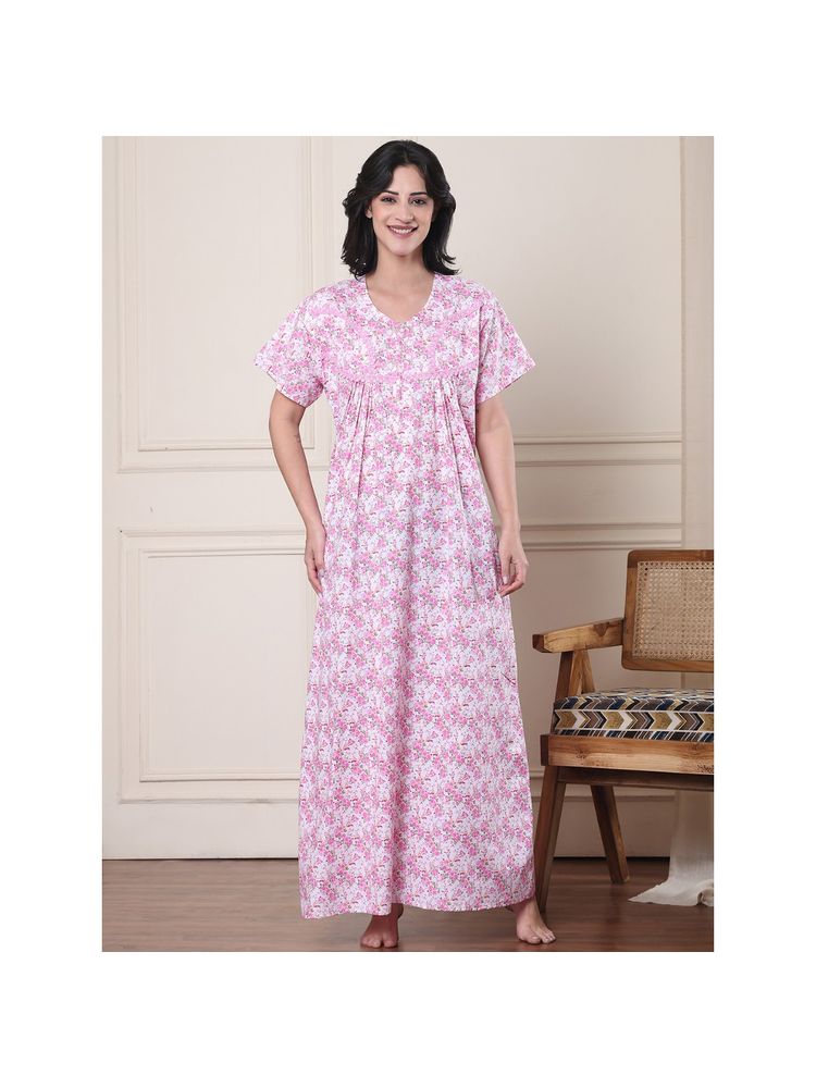 Secret Wish Pink Floral Pure Cotton Nighty-picture-13