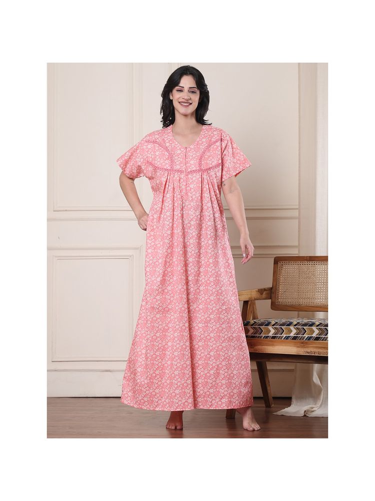 Secret Wish Peach Floral Pure Cotton Nighty-image-11