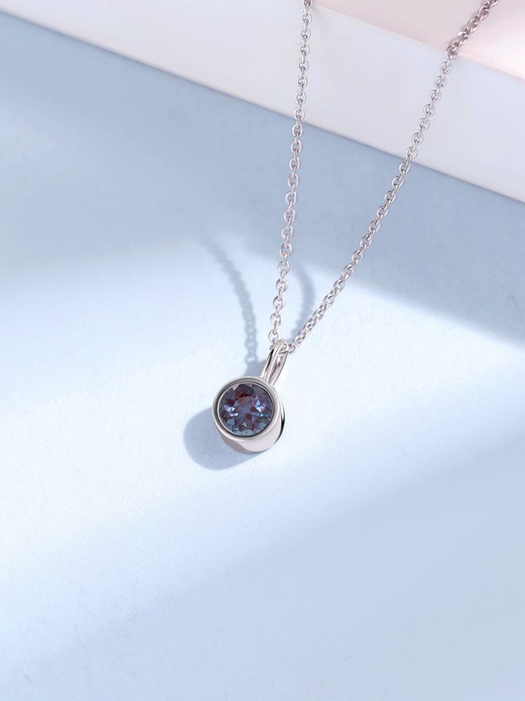 Ornate Jewels 925 Silver Rhodium Plated Round Alexandrite Solitaire Necklace for Women & Girls-image-48