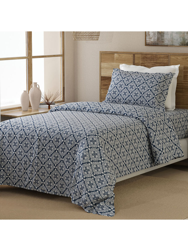 Layers 100% Cotton 144 TC Titan Tile Printed Bedsheet Set-image-4