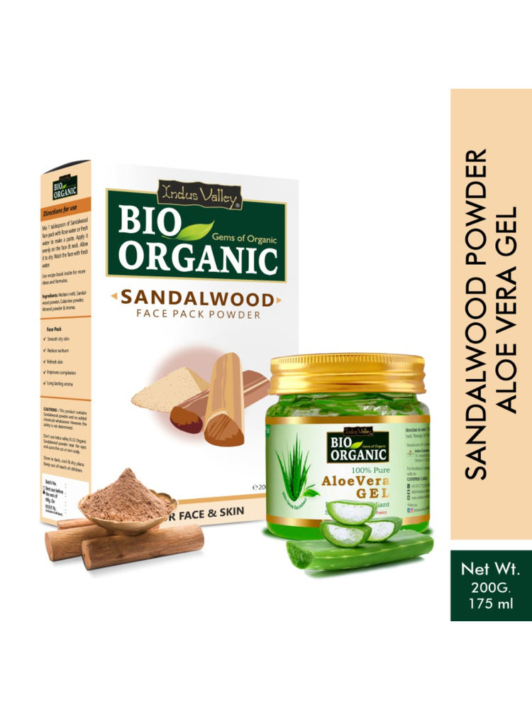 Indus Valley Bio Organic Aloe Vera Gel and Sandalwood Face Pack Powder Combo