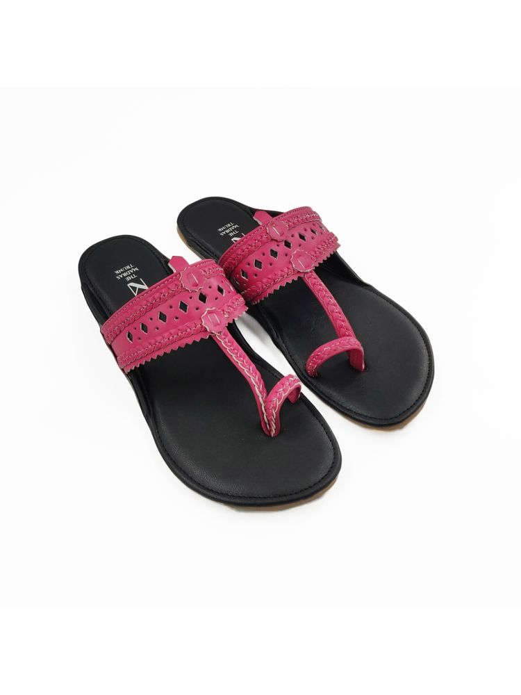 The Madras Trunk Black Pink Kolhapuris