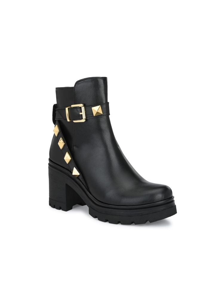 Delize Women's Black Solid Studded Chelsea Ankle Boots-picture-22