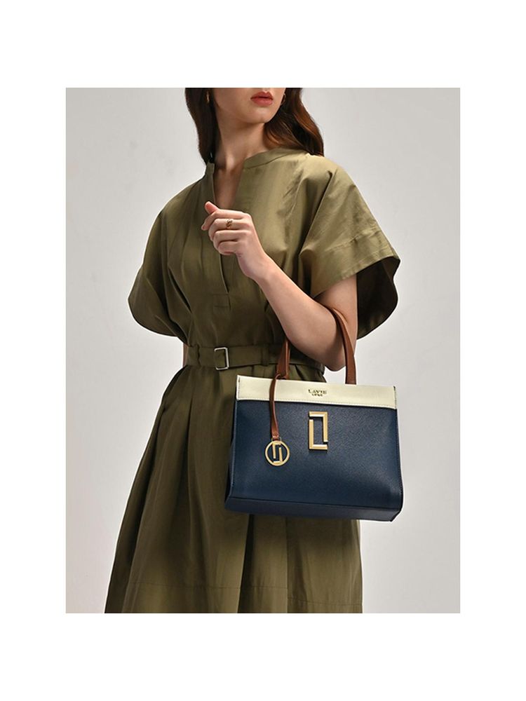 Lavie Luxe Navy Blue Gehry Women's Satchel Bag (M)-image-49