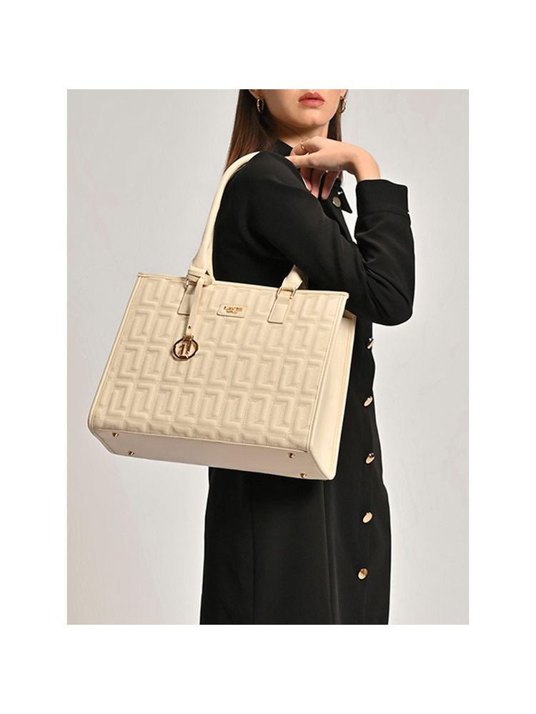 Lavie Luxe Off White Women's Quid 3 Compartment Tote Bag (L)-picture-15