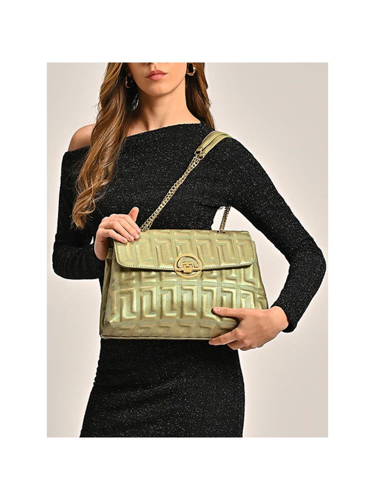Womens Edel Flap Satchel Bag Gold (L)-image-41