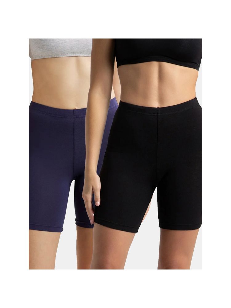 Jockey 1529 Women Super Combed Cotton Shorties - Black and Classic Navy (Pack of 2)-picture-24