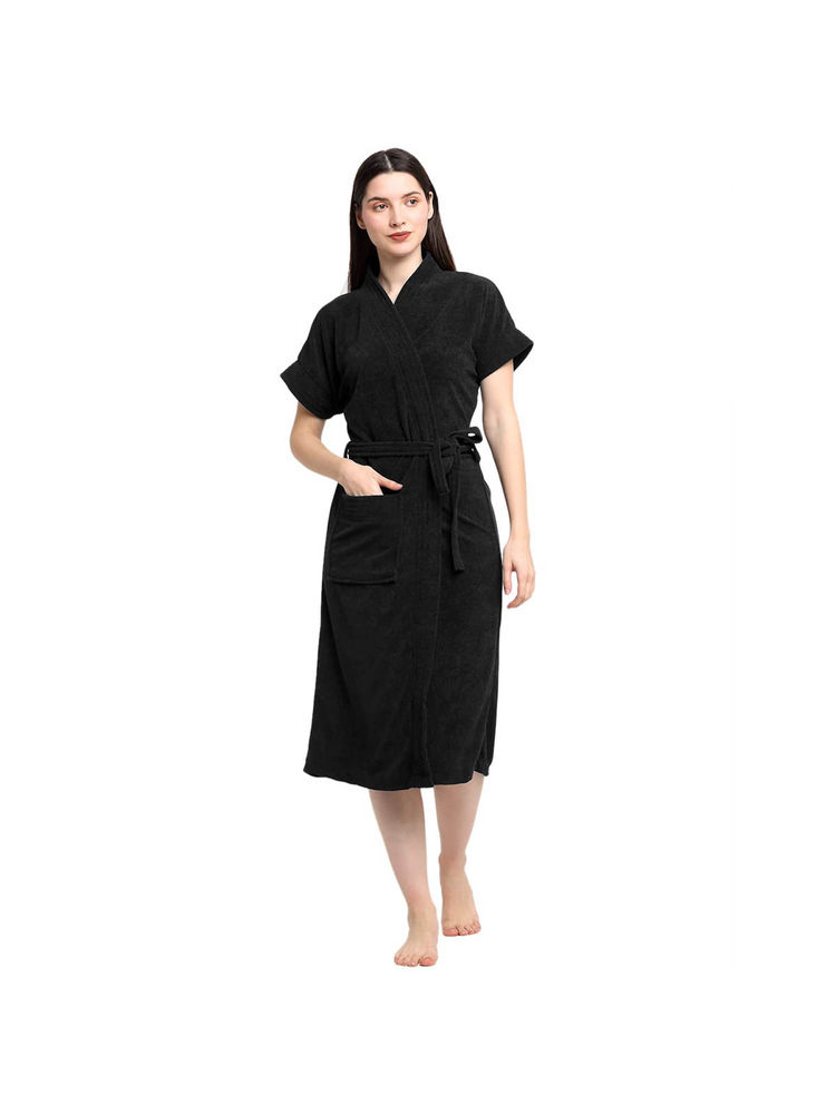 Creeva Black Micro Terry Bath Robe-picture-16