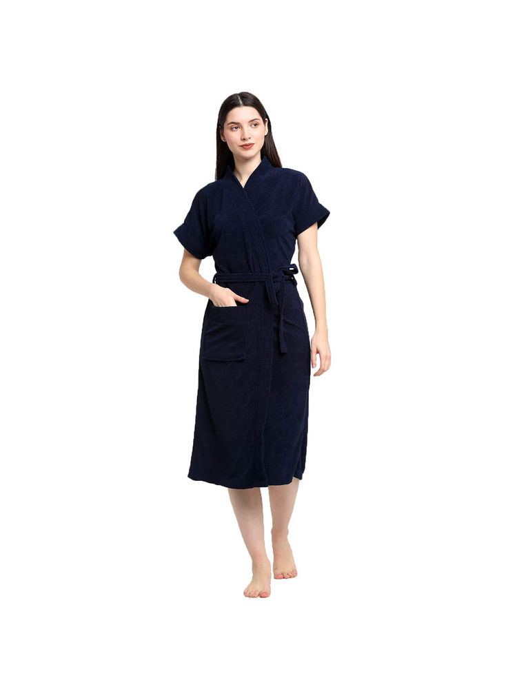 Creeva Navy Blue Micro Terry Bath Robe