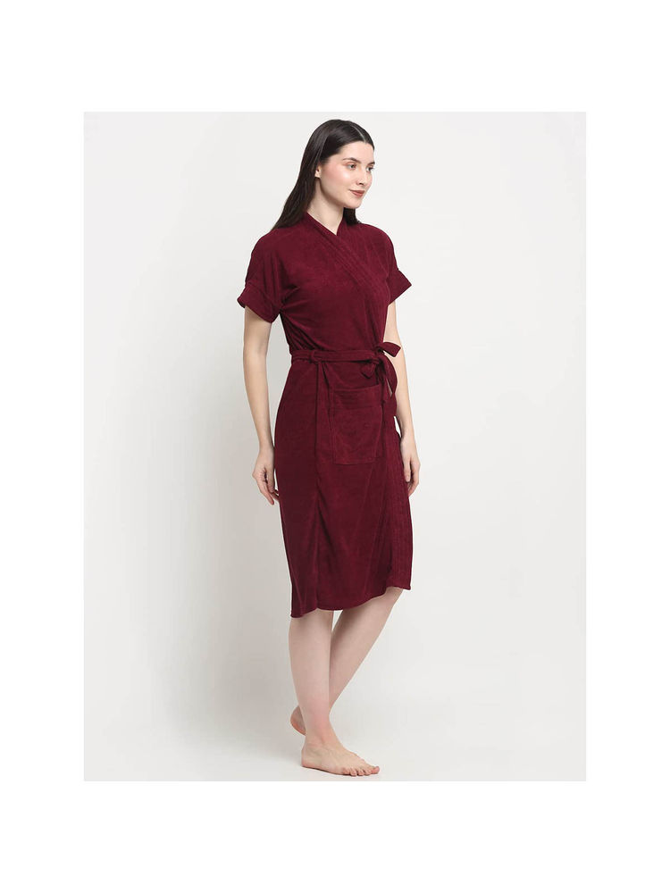 Creeva Maroon Micro Terry Bath Robe