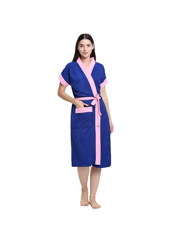 Creeva Blue Dual Tone Micro Terry Bath Robe-picture-21