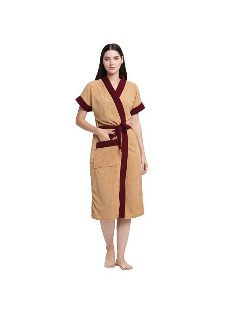 Creeva Beige Micro Terry Bath Robe-image-48