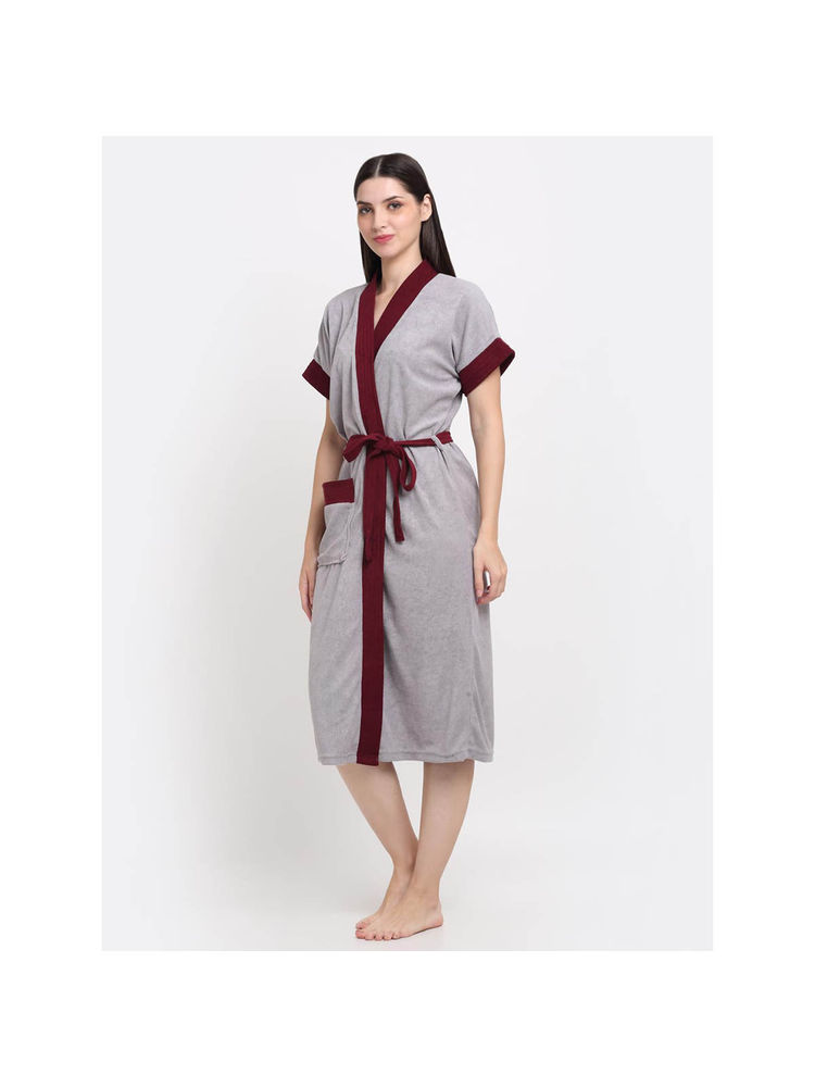 Creeva Grey Dual Tone Micro Terry Bath Robe-picture-17
