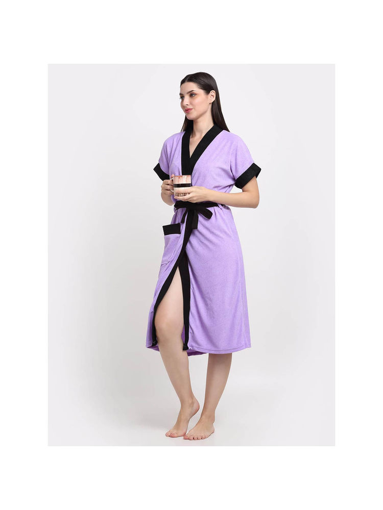 Creeva Lavender Dual Tone Micro Terry Bath Robe-picture-15