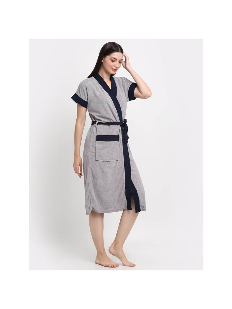 Creeva Grey Dual Tone Micro Terry Bath Robe-picture-23