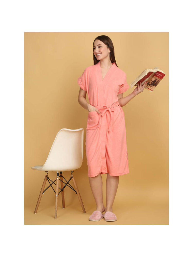 Creeva Peach Micro Terry Bath Robe-image-48