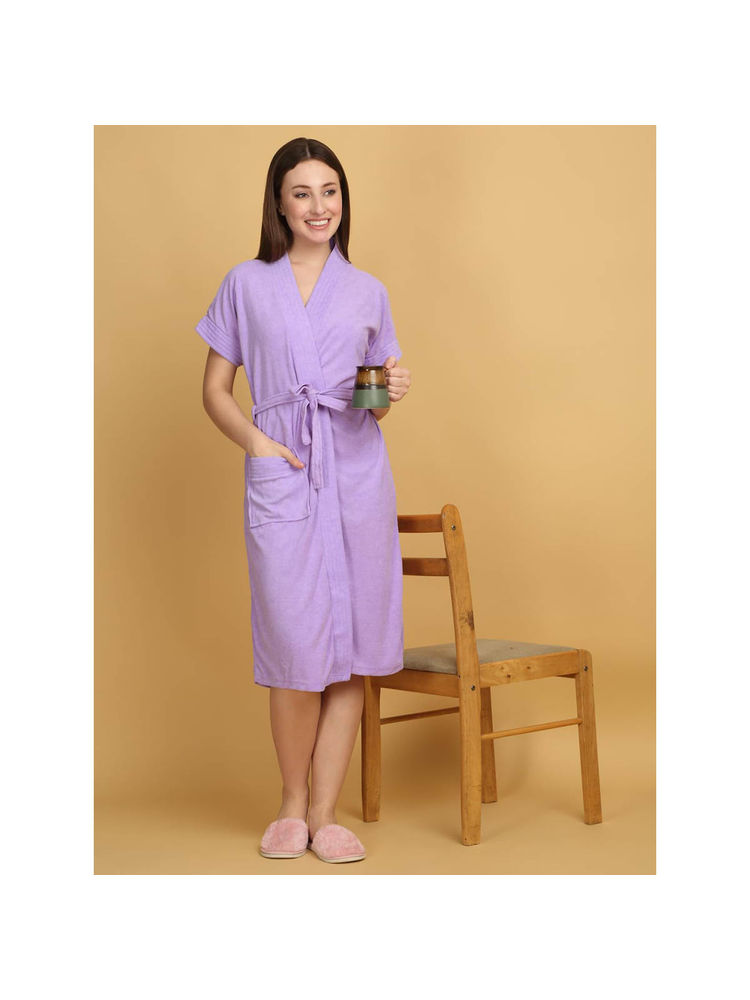 Creeva Lavender Micro Terry Bath Robe-picture-12