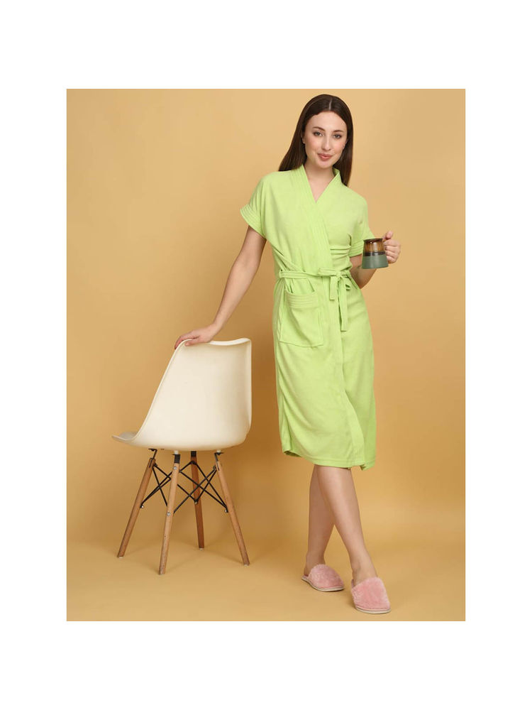Creeva Parrot Green Micro Terry Bath Robe-image-18