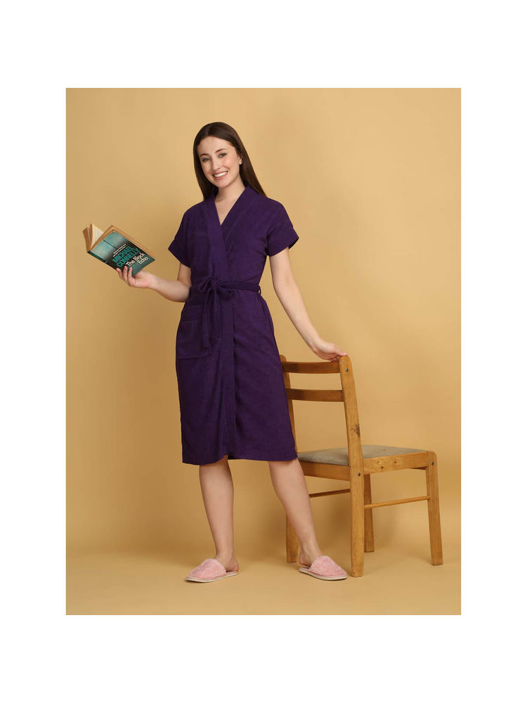Creeva Purple Micro Terry Bath Robe-image-45