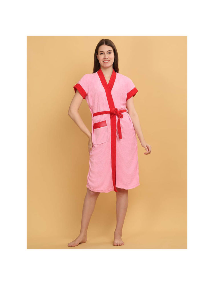 Creeva Pink Dual Tone Micro Terry Bath Robe-picture-25