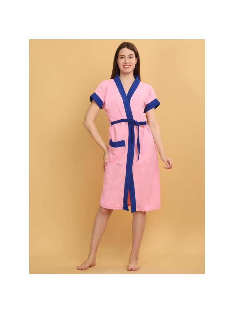Creeva Pink Dual Tone Micro Terry Bath Robe-picture-26