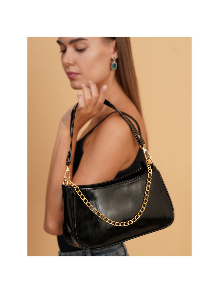 Fabbhue Womens Black Sling Bag With Chain Detail-picture-25
