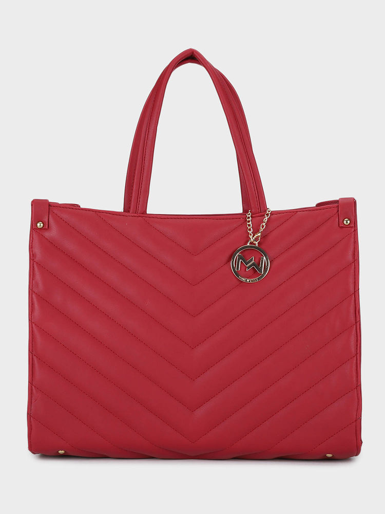 MINI WESST Women's Red Quilted Tote Bag with Top Handles with Detachable Strap-image-21