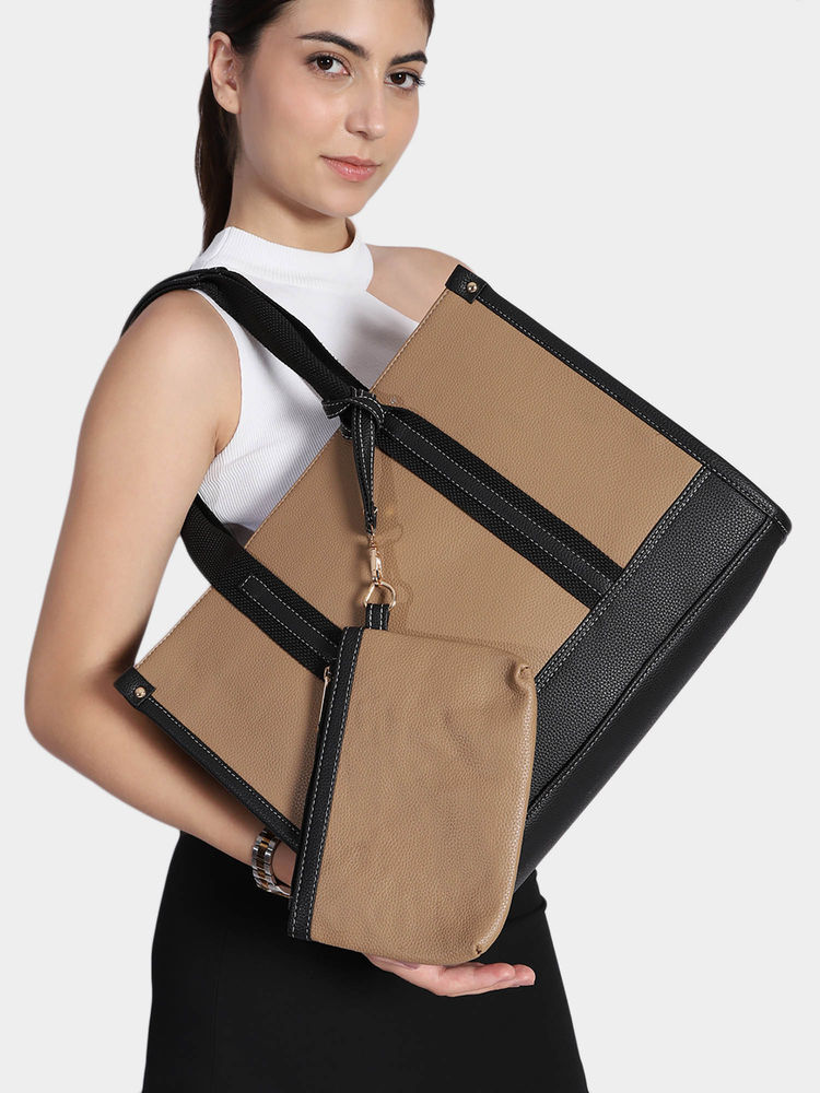 MINI WESST Women's Tote Bag with Pouch and Detachable Strap (Set of 2)-image-35